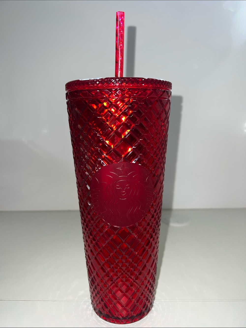 Starbucks Red Textured Diamond Tumbler with Straw